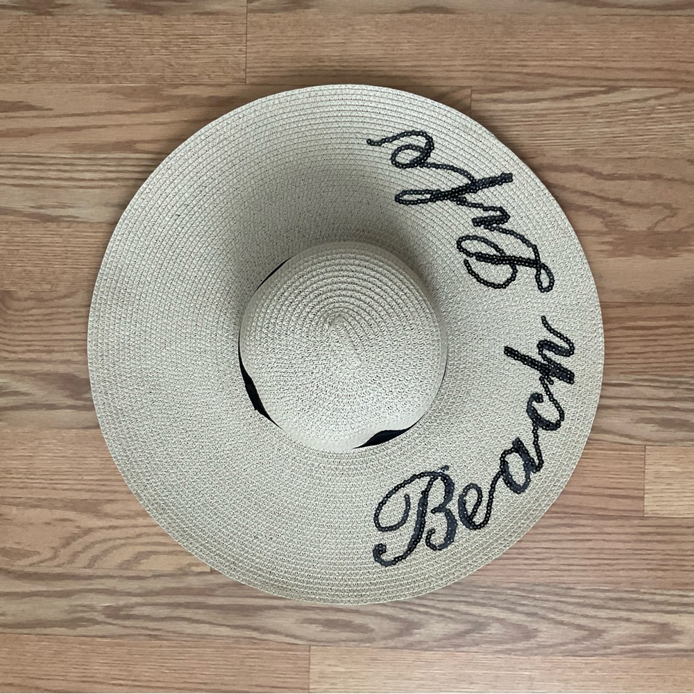 NWOT ‘Beach Life’ Wide Brim Straw Hat, Adjustable - Picture 3 of 6